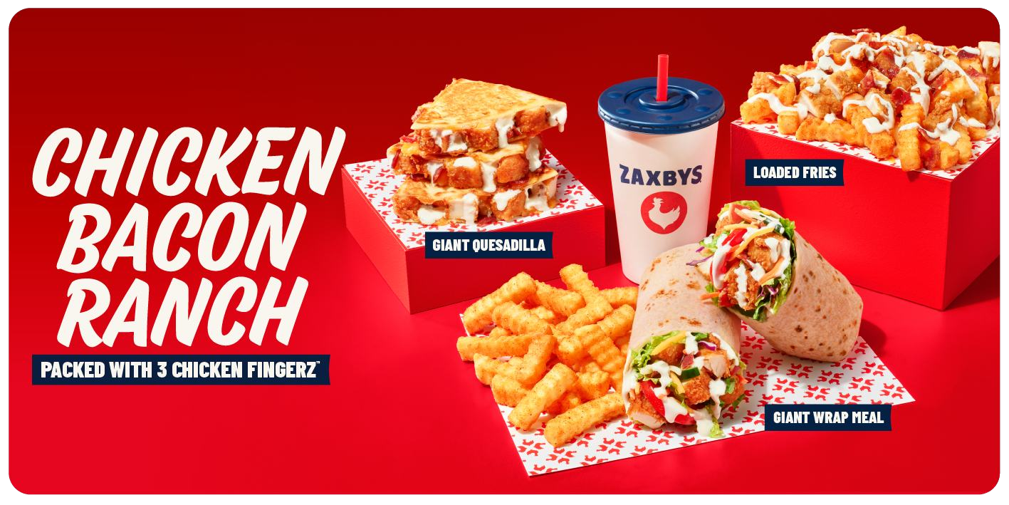 Chicken Bacon Ranch lineup: giant wrap, loaded quesadilla and loaded crinkle fries
