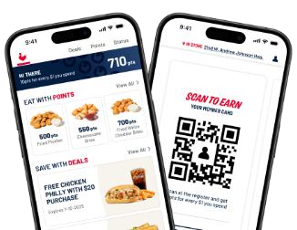 Zaxby's mobile app showing rewards points and a scan-to-earn code